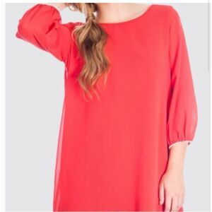 Womens Umgee Red Bow Back Pom Hem Trim Sheath Dress - Sz S